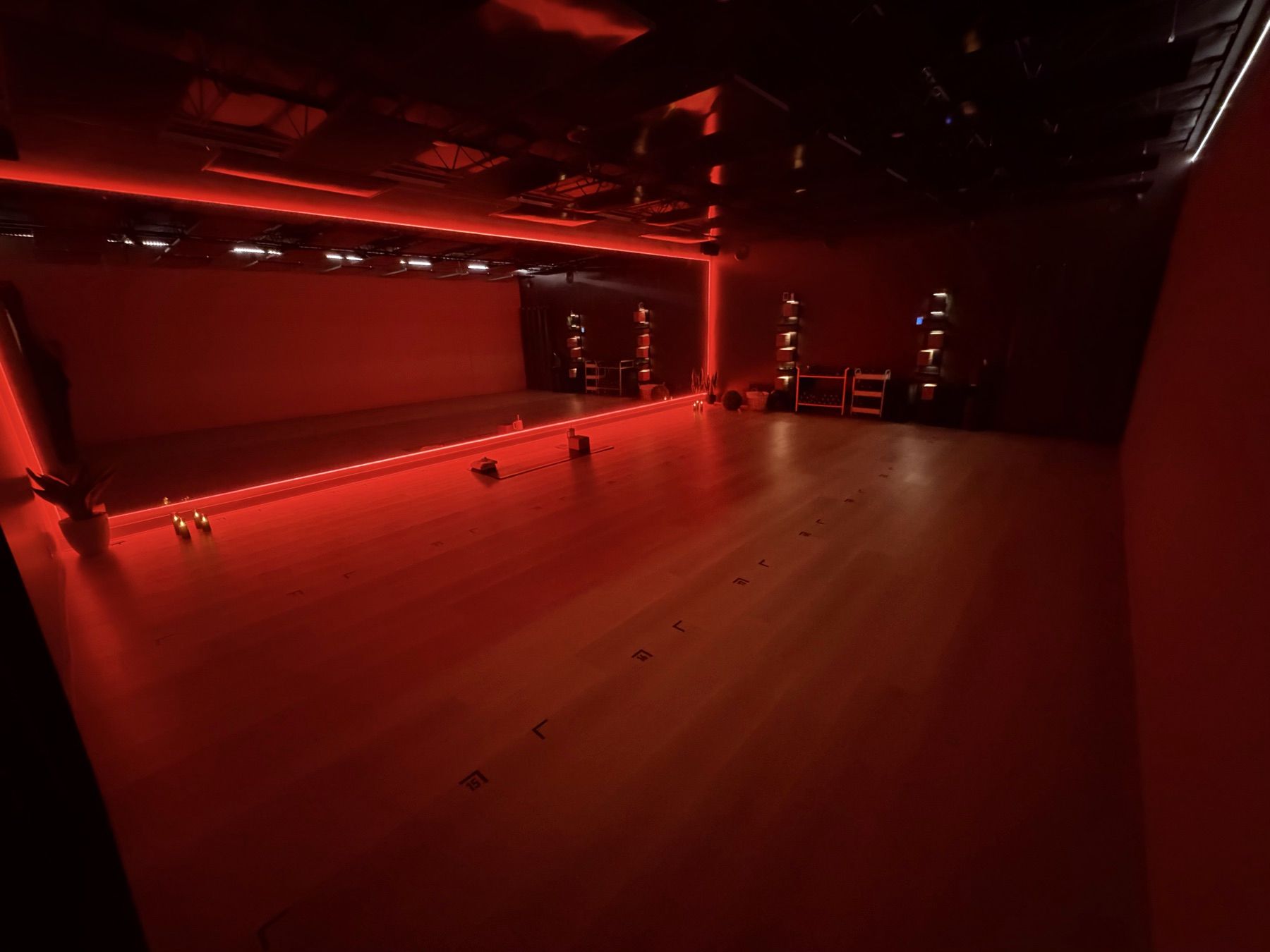 The Enerjia studio glowing red for an evening session
